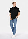 thumb-Comfort Fit Shirt Neck Düz Erkek Siyah Kısa Kol Gömlek