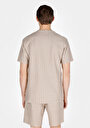thumb-Comfort Fit Yuvarlak Yaka Çizgili Erkek Bej Kısa Kol Tişört