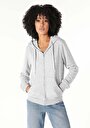 thumb-Regular Fit Kapüşonlu Düz Kadın Gri Sweatshirt