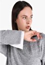 thumb-Slim Fit Yuvarlak Yaka Düz Kadın Gri Uzun Kol Tişört