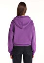 thumb-Regular Fit Kapüşonlu Baskılı Kadın Mor Sweatshirt