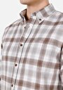 thumb-Regular Fit Shirt Neck Ekoseli Erkek Kahverengi Uzun Kol Gömlek