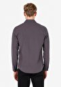 thumb-Slim Fit Shirt Neck Düz Erkek Gri Uzun Kol Gömlek