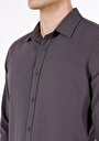 thumb-Slim Fit Shirt Neck Düz Erkek Gri Uzun Kol Gömlek