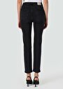 thumb-Slim Fit Orta Bel Düz Paça Kadın Siyah Fermuarlı Jean Pantolon