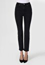 thumb-Slim Fit Orta Bel Düz Paça Kadın Siyah Fermuarlı Jean Pantolon