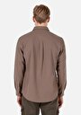 thumb-Regular Fit Shirt Neck Düz Erkek Bej Uzun Kol Gömlek