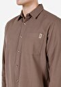 thumb-Regular Fit Shirt Neck Düz Erkek Bej Uzun Kol Gömlek