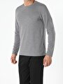 thumb-Regular Fit Yuvarlak Yaka Düz Örme Erkek Gri Uzun Kol Tişört
