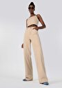 thumb-Regular Fit Yüksek Bel Geniş Paça Kadın Açik Kahve Jean Pantolon