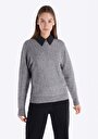 thumb-Regular Fit Kayık Yaka Düz Kadın Gri Kazak
