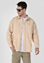 thumb-Oversize Fit Klasik Yaka Erkek Bej Denim Uzun Kollu Gömlek