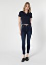 thumb-Super Slim Fit Orta Bel Dar Paça Kadın İndigo Jean Pantolon