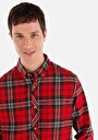 thumb-Regular Fit Shirt Neck Ekoseli Erkek Kirmizi Uzun Kol Gömlek