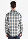 thumb-Slim Fit Shirt Neck Kareli Erkek Yeşil Uzun Kol Gömlek