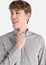 thumb-Slim Fit Shirt Neck Kareli Erkek Gri Uzun Kol Gömlek