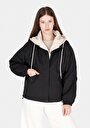 thumb-Regular Fit Kapüşonlu Fermuarlı Astarlı Suya Dayanıklı Kadın Siyah Mont