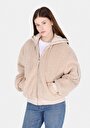 thumb-Regular Fit Kapüşonlu Fermuarlı Astarlı Kürklü Kadın Bej Mont