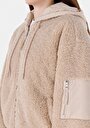 thumb-Regular Fit Kapüşonlu Fermuarlı Astarlı Kürklü Kadın Bej Mont