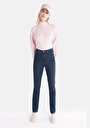 thumb-Regular Fit Orta Bel Slim Straight Leg Kadın Koyu İndigo Jean Pantolon