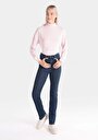 thumb-Regular Fit Orta Bel Slim Straight Leg Kadın Koyu İndigo Jean Pantolon