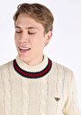 thumb-Regular Fit Turtle Neck Jakarlı Erkek Ekru Kazak