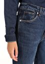 thumb-Straight Fit Yüksek Bel Düz Paça Kadın İndigo Jean Pantolon