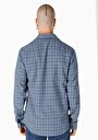 thumb-Slim Fit Shirt Neck Kareli Erkek Mavi Uzun Kol Gömlek