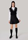 thumb-Mini Skirt Düz Fermuarlı Kadın Siyah Etek