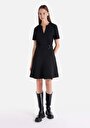 thumb-Slim Fit Dokuma Kadın Siyah Kısa Kol Elbise