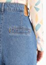 thumb-Regular Fit Yüksel Bel Geniş Paça Cepli Kadın İndigo Denim Jean Pantolon