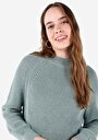 thumb-Regular Fit Yuvarlak Yaka  Kadın Yeşil Kazak