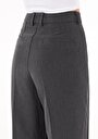 thumb-Regular Fit Yüksek Bel Geniş Paça Cepli Kadın Gri Pantolon