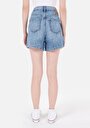 thumb-Cepli Mom Fit Yüksek Bel Kadın Light İndigo Denim Jean Şort