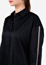 thumb-Relax Fit Pamuklu Shirt Neck Kadın Siyah Uzun Kol Gömlek