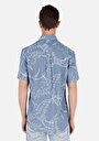 thumb-Regular Fit Shirt Neck Baskılı Erkek Mavi Kısa Kol Gömlek