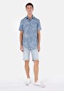 thumb-Regular Fit Shirt Neck Baskılı Erkek Mavi Kısa Kol Gömlek