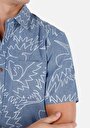 thumb-Regular Fit Shirt Neck Baskılı Erkek Mavi Kısa Kol Gömlek