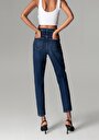 thumb-Mom Fit Yüksel Bel Daralan Paça Kadın İndigo Jean Pantolon