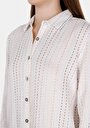 thumb-Regular Fit Shirt Neck Çizgili Kadın Beyaz Uzun Kol Gömlek
