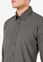 thumb-Slim Fit Shirt Neck Pamuklu Cepsiz Düz Erkek Yeşil Uzun Kol Gömlek