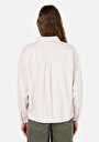 thumb-Regular Fit Shirt Neck Düz Kadın Ekru Uzun Kol Gömlek