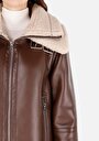 thumb-Regular Fit Fermuarlı    Kadın Kahverengi Mont Pu