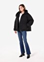 thumb-Regular Fit Kapüşonlu Çıt Çıt Düğmeli Kadın Siyah Mont