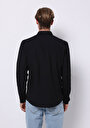 thumb-Slim Fit Shirt Neck Düz Erkek Siyah Uzun Kol Gömlek