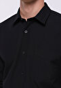 thumb-Slim Fit Shirt Neck Düz Erkek Siyah Uzun Kol Gömlek
