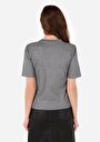 thumb-Slim Fit Yuvarlak Yaka Örme Düz Kadın Gri Kısa Kol Tişört