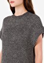 thumb-Regular Fit Pamuk Karışımlı Yuvarlak Yaka Kadın Gri Triko Kazak