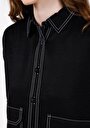 thumb-Relaxed Fit Shirt Neck Düz Kadın Siyah Uzun Kol Gömlek