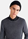 thumb-Slim Fit Yuvarlak Yaka Jakarlı Erkek Antrasit Kazak